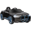 BMW i4 Licensed 12V Kids Electric Ride-On Car with Remote, Music & Headlights - Black & Light Blue