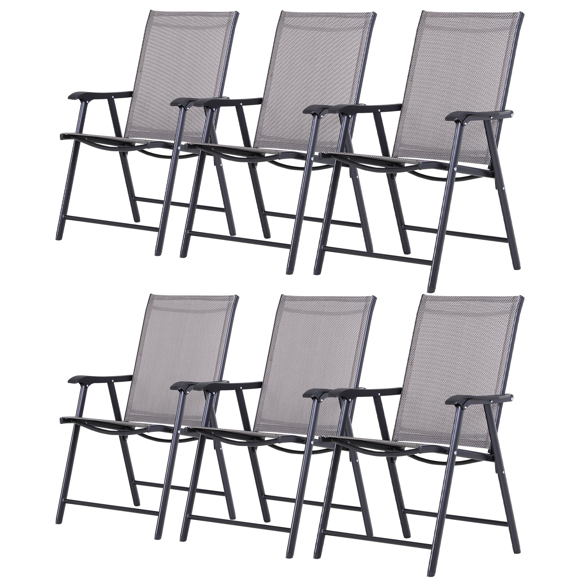 Set of 6 Folding Garden Chairs, Metal Frame Garden Chairs Outdoor Patio Park Dining Seat with Breathable Mesh Seat, Grey