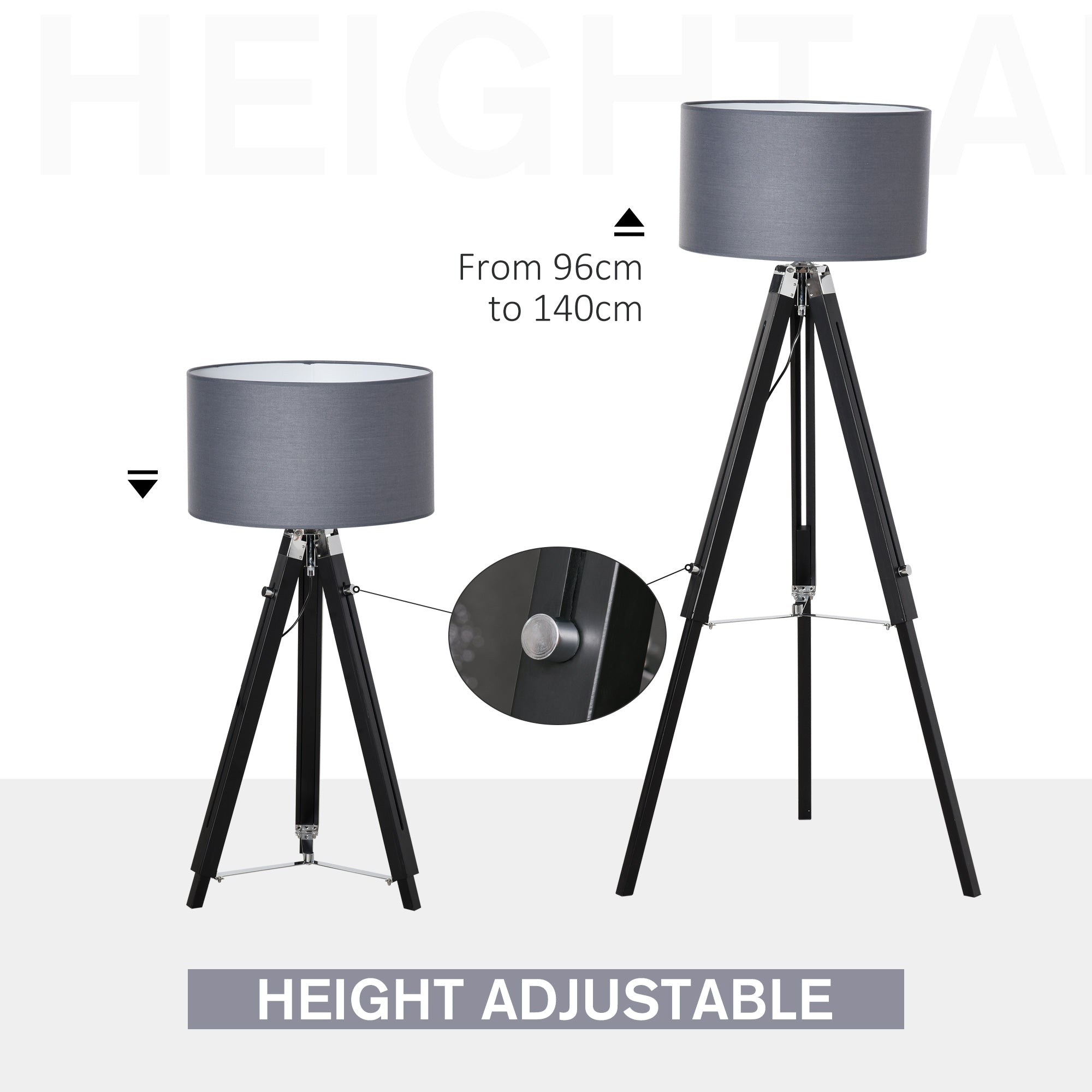 Modern Tripod Standing Lamps for Living Room with Fabric Lampshade, Floor Lamps for Bedroom, (Bulb not Included), Grey and Black