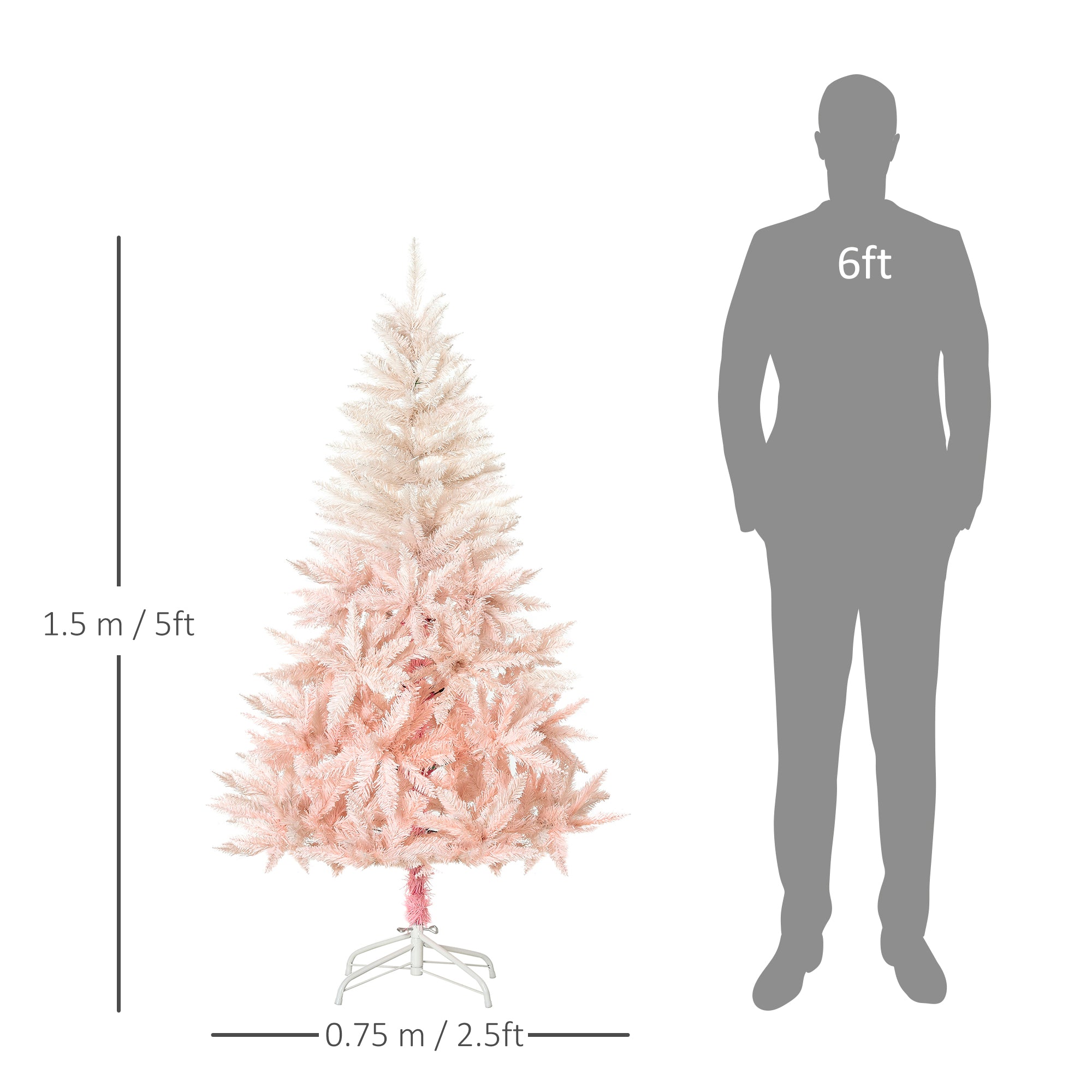 5ft Artificial Christmas Tree Holiday Home Decoration with Metal Stand, Automatic Open, White and Pink