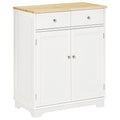 Kitchen Floor Cabinet Sideboard with Solid Wood Top, Adjustable Shelf & Drawer for Dining & Living Room - Nature Wood White