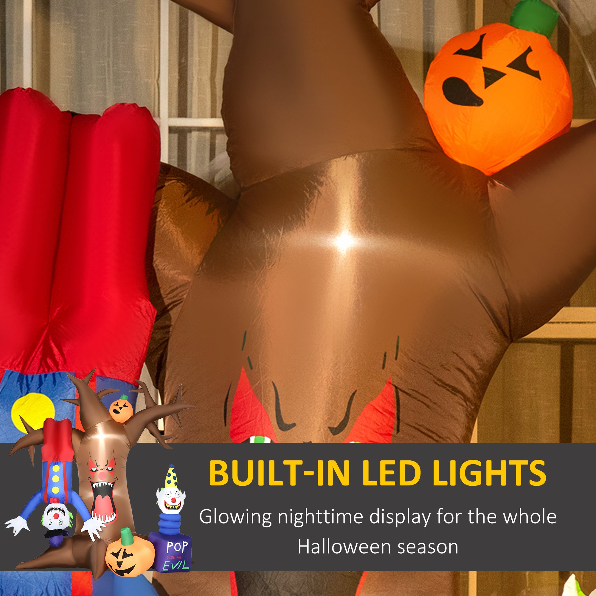 N7ft Halloween Inflatable Tree with Ghosts, Upside-down Clown Pumpkins