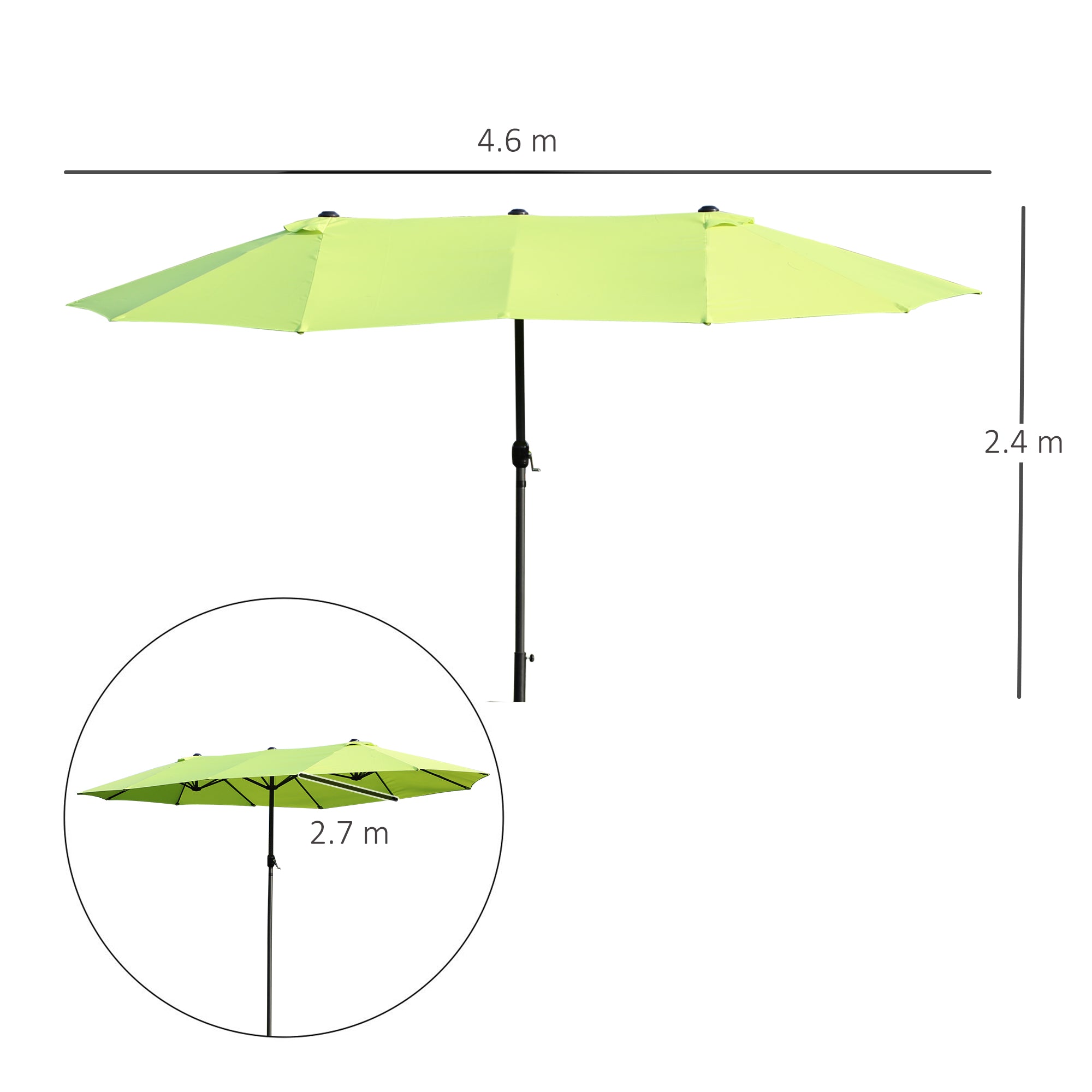 4.6m Garden Parasol Double-Sided Sun Umbrella Patio Market Shelter Canopy Shade Outdoor Grass Green - NO BASE