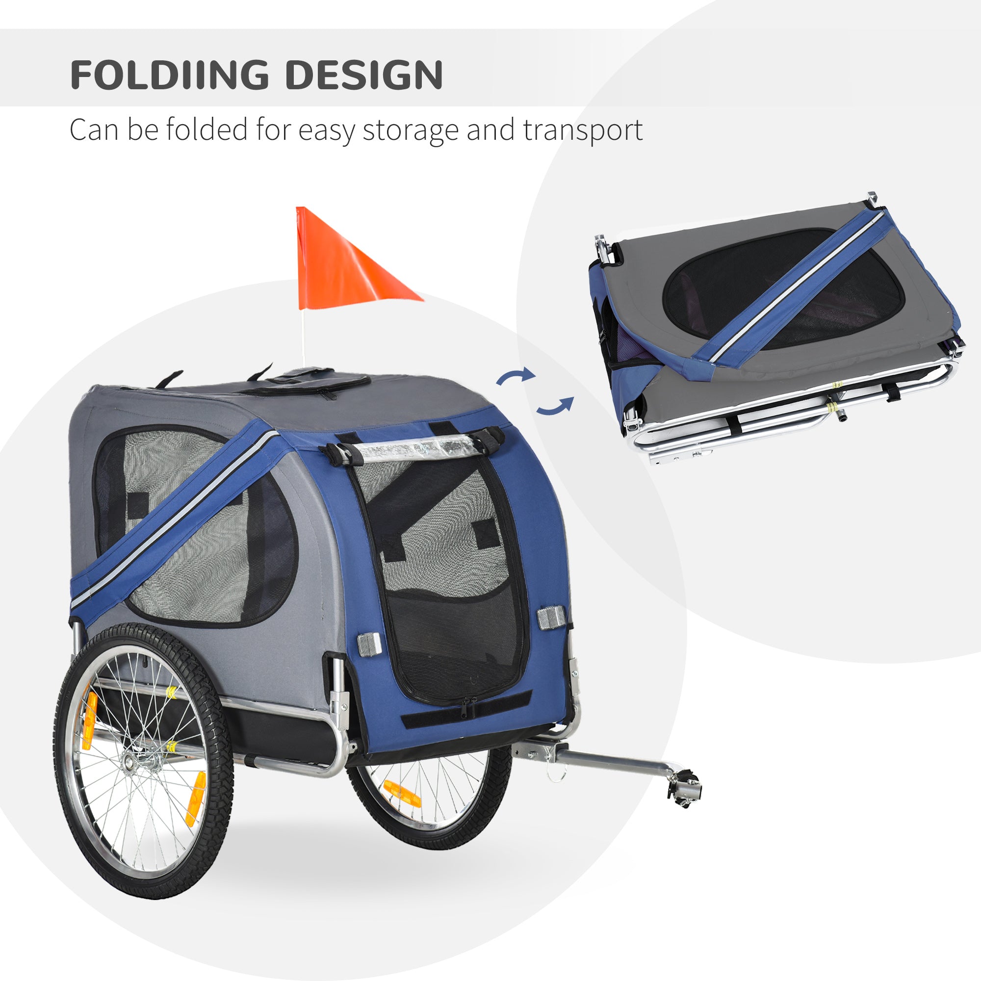 Dog Bike Trailer Pet Bicycle Trailer Foldable Dog Cat Bike Carrier with Suspension- Blue