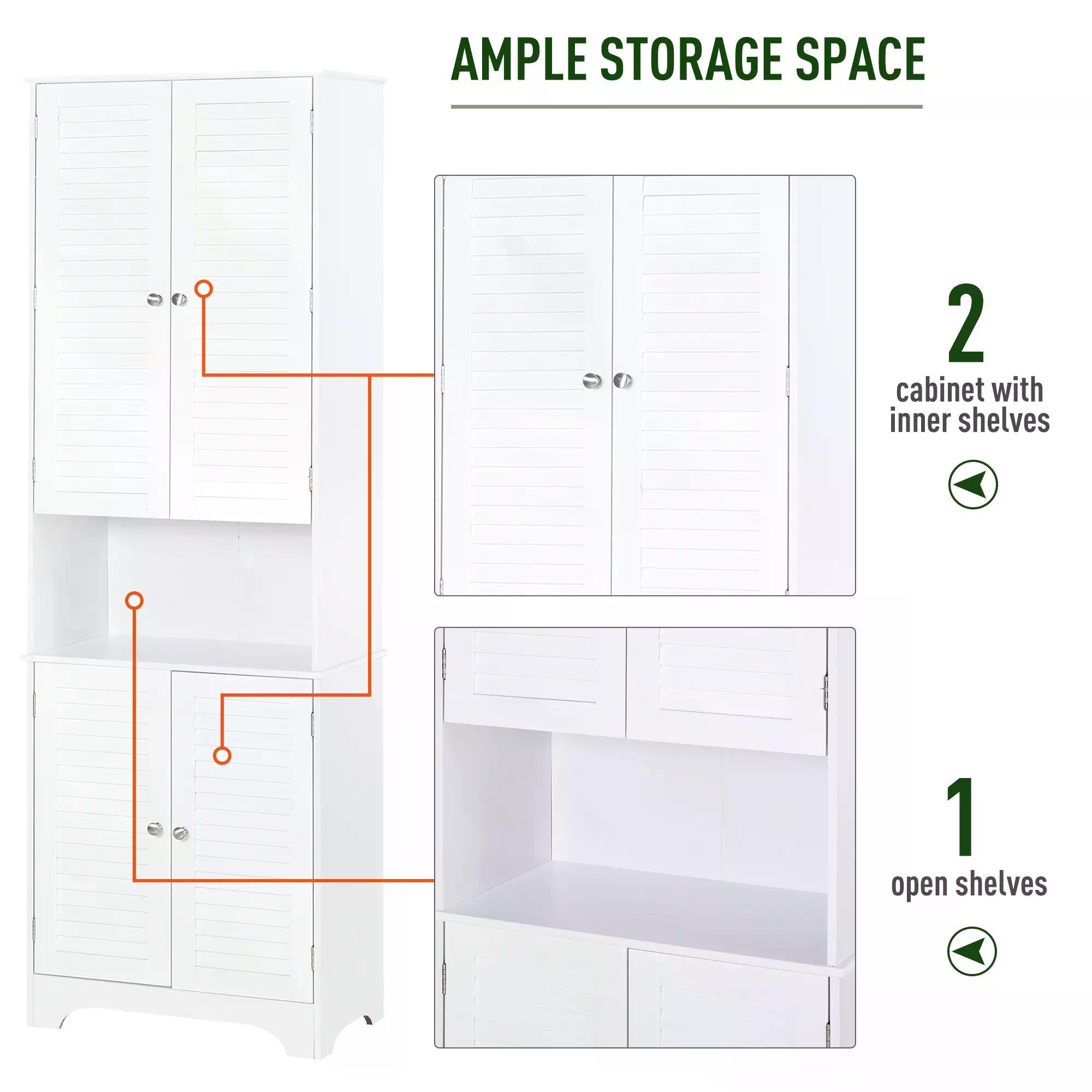 MDF Freestanding 6-Tier Bathroom Storage Cabinet White