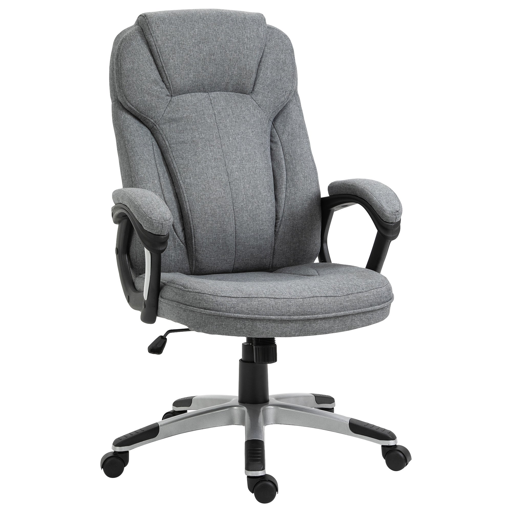 Swivel Chair Linen Fabric Home Office Chair, Height Adjustable Computer Chair with Padded Armrests and Tilt Function, Grey