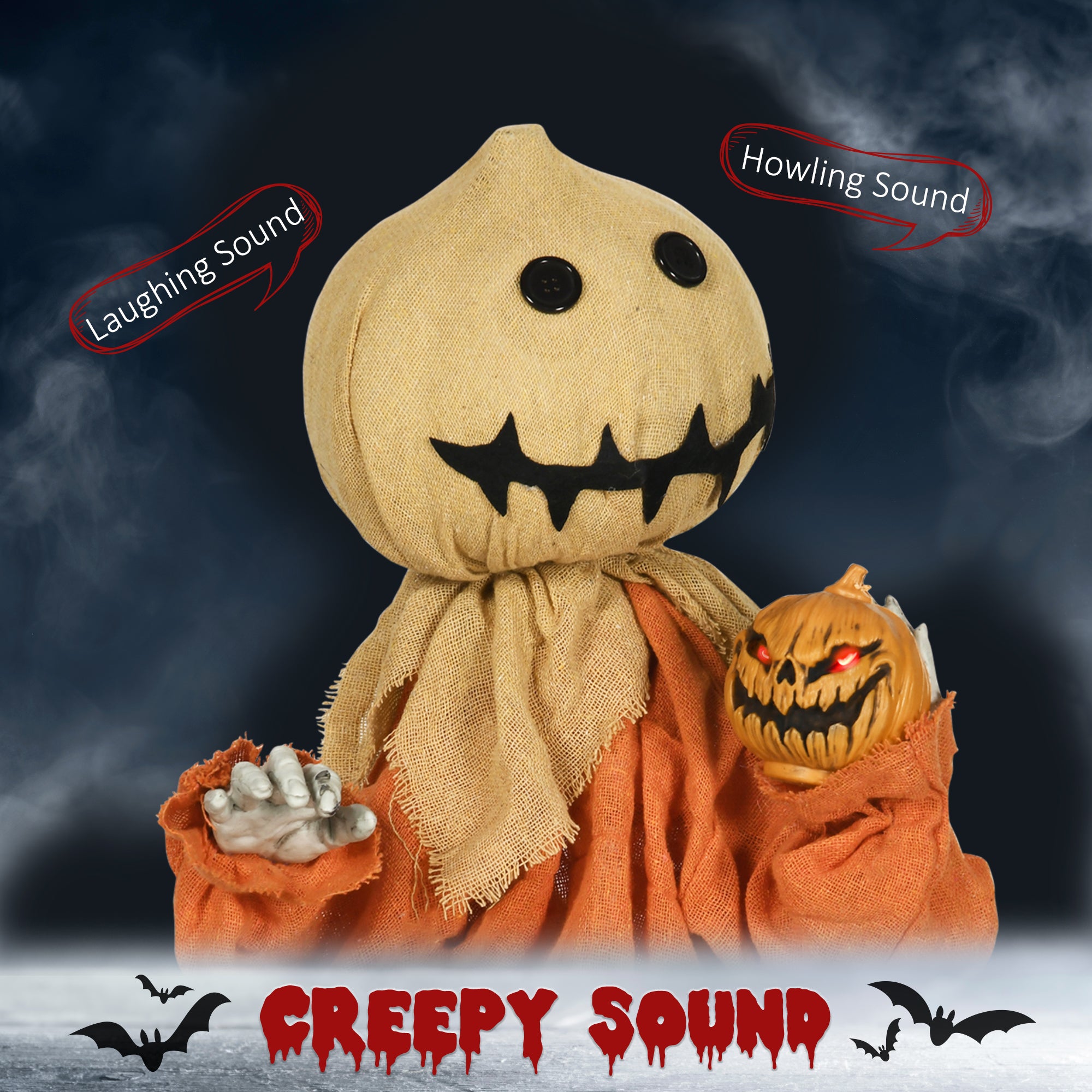 80cm Halloween Scarecrow Decoration with Light-Up Eyes and Sound Activation - Multi-Coloured