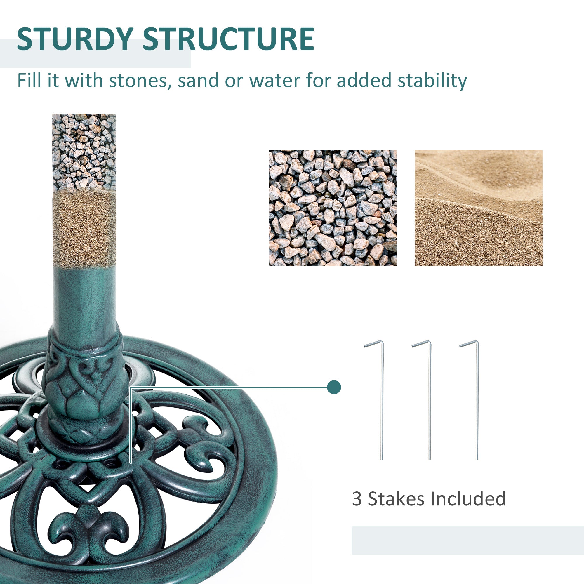 Garden Bird Bath Outdoor Decorative Feeder Stand with Scallop Pattern 50cm - Green