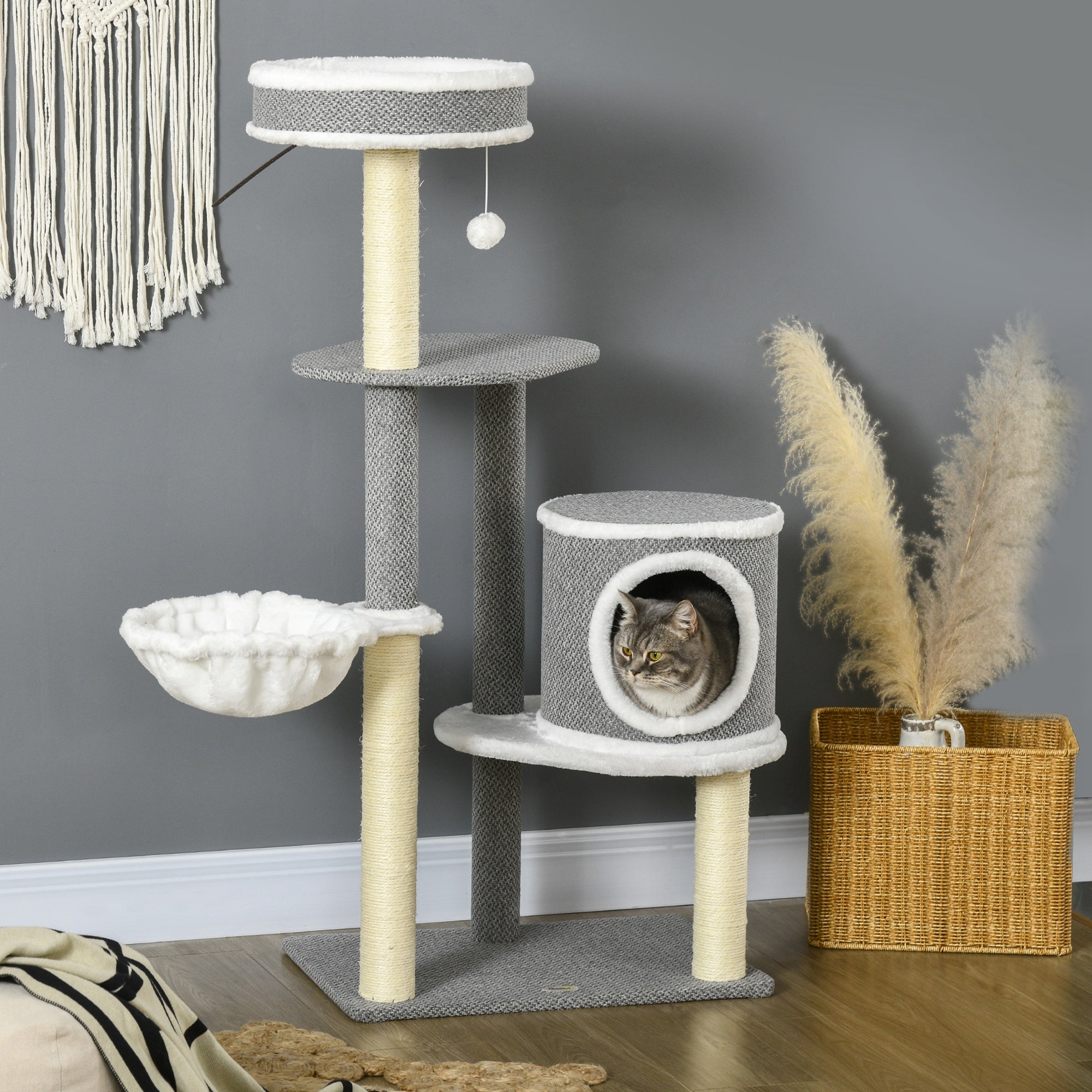 Cat Tree for Indoor Cats, Cat Tower with Scratching Posts, Multi-level Kitten Climbing Tower, 124cm