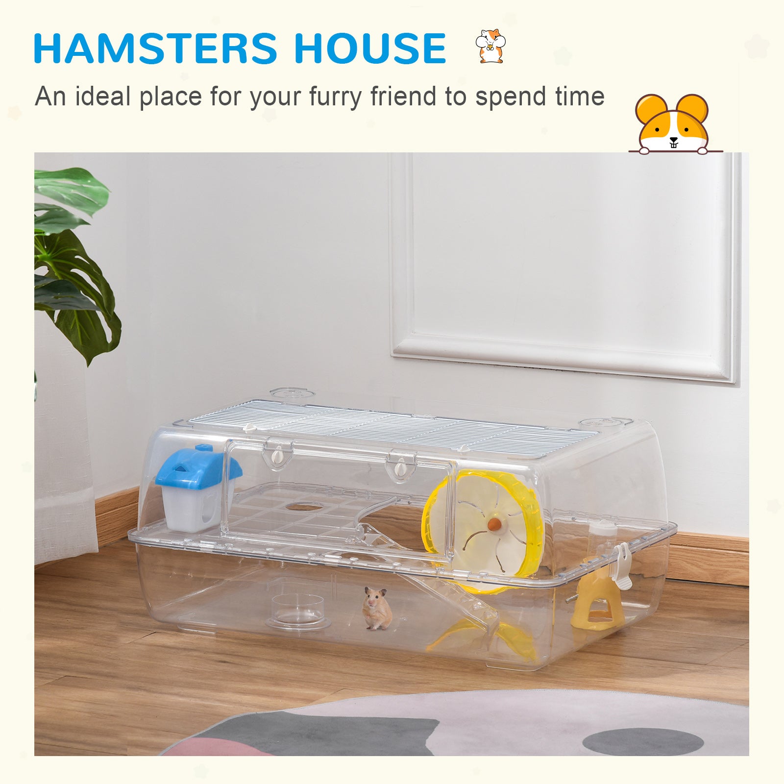 Portable 2 Storey Hamster Cage Small Pet Animal Cage Double Layers w/ Running Wheel Drinker Feeding Bowl