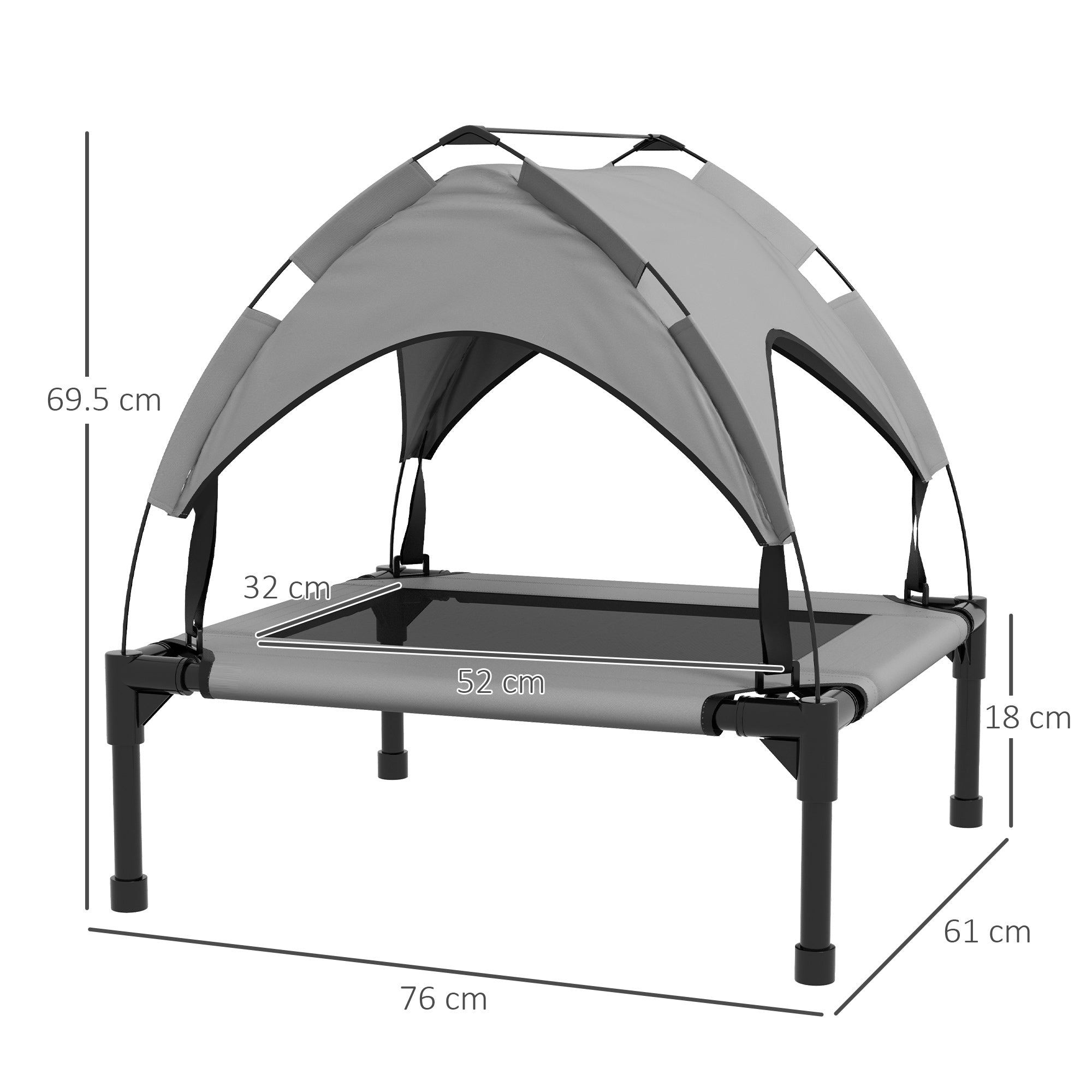 Cooling Raised Pet Bed w/ Washable Breathable Mesh, for Small Medium Dogs, 76 x 61 x 69.5cm - Light Grey