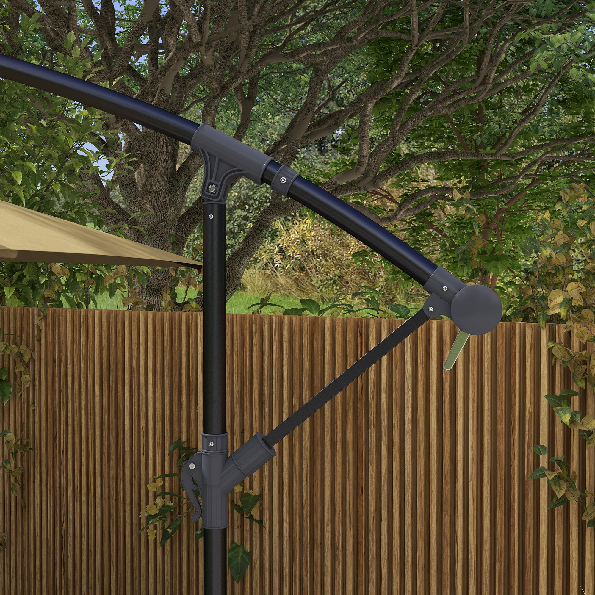 3x2m Cantilever Parasol with Cross Base, Banana Parasol with Crank Handle and 6 Ribs, Rectangular Hanging Patio Umbrella