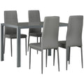 5-Piece Kitchen Dining Table Set with 4 Faux Leather Metal Chairs and Glass Tabletop - Grey