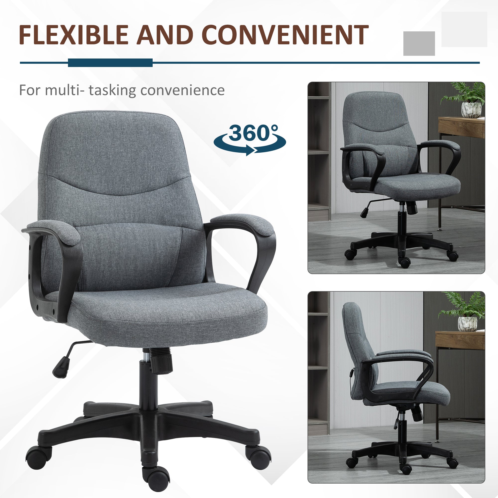 Office Chair with Massager Lumbar High Back Ergonomic Support Office 360° Swivel Chairs Adjustable Height Backrest Grey