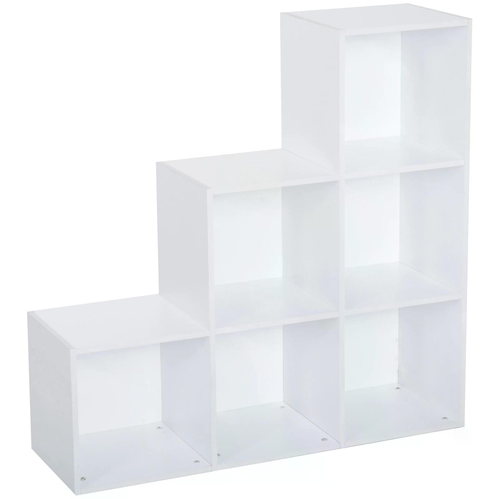 3-tier Step 6 Cubes Storage Unit Particle Board Cabinet Bookcase Organiser Home Office Shelves - White