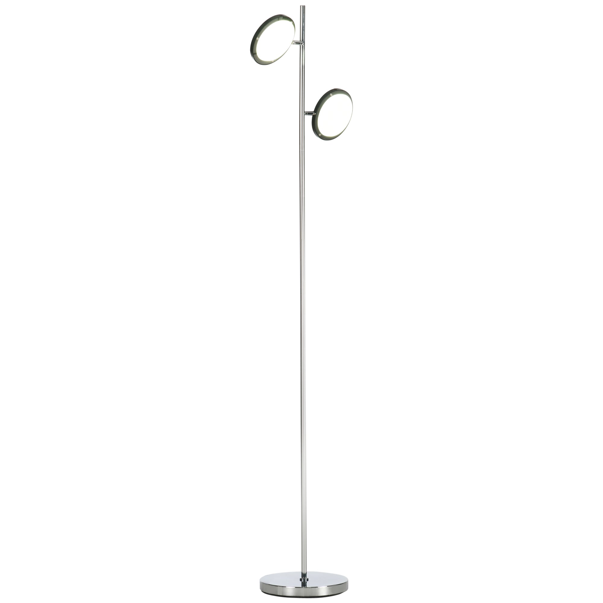 Modern Floor Lamps for Living Room, Standing Lamp with 2 Light White LED, Adjustable Head, 25x25x165cm, Chrome