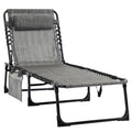 Portable Folding Sun Lounger with 5-Position Adjustable Backrest and Pillow - Mixed Grey