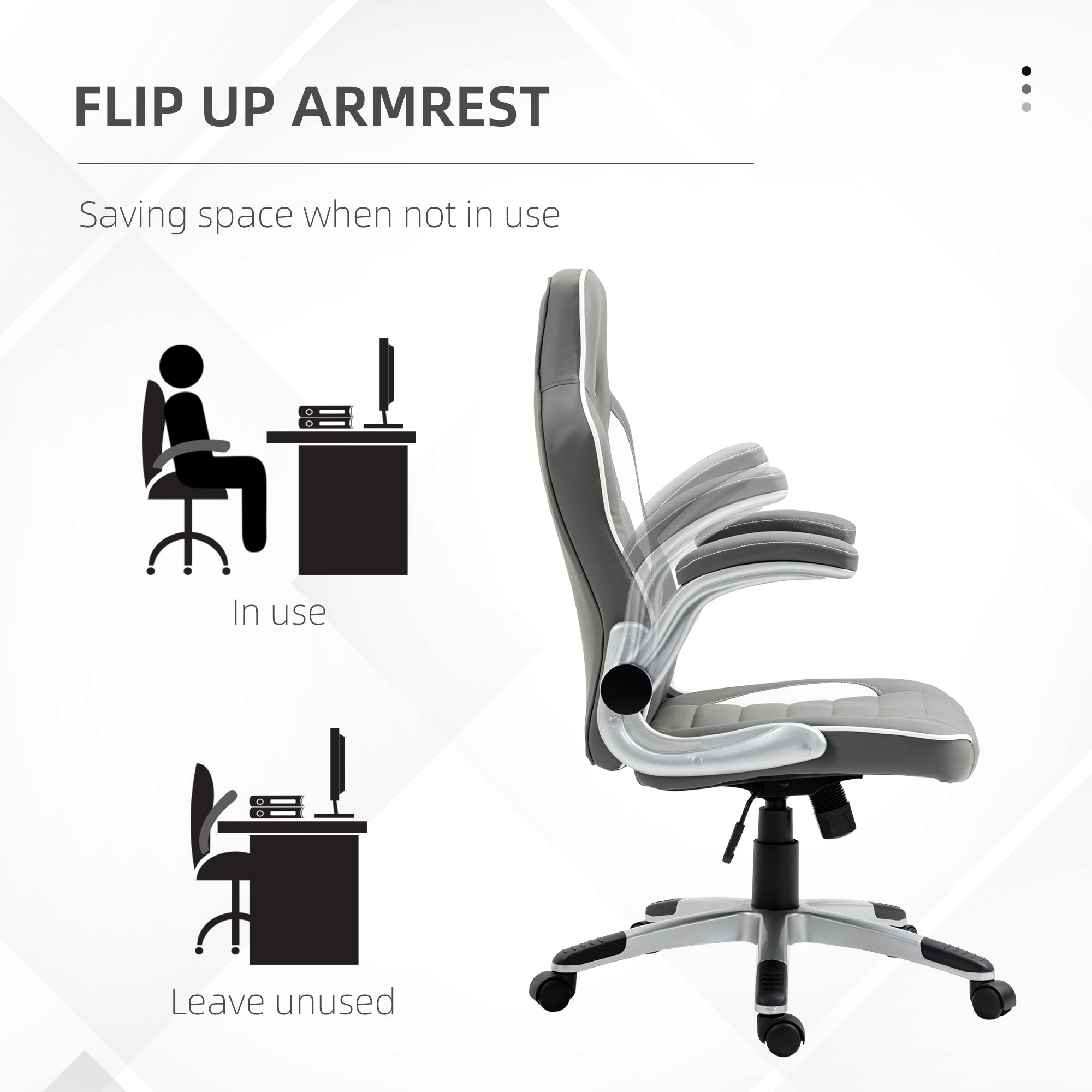 Racing Gaming Chair, PU Leather Computer Desk Chair, Height Adjustable Swivel Chair With Tilt Function and Flip Up Armrests, Grey