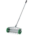 Heavy Duty Garden Rolling Lawn Aerator with Adjustable Handle - Green & Silver
