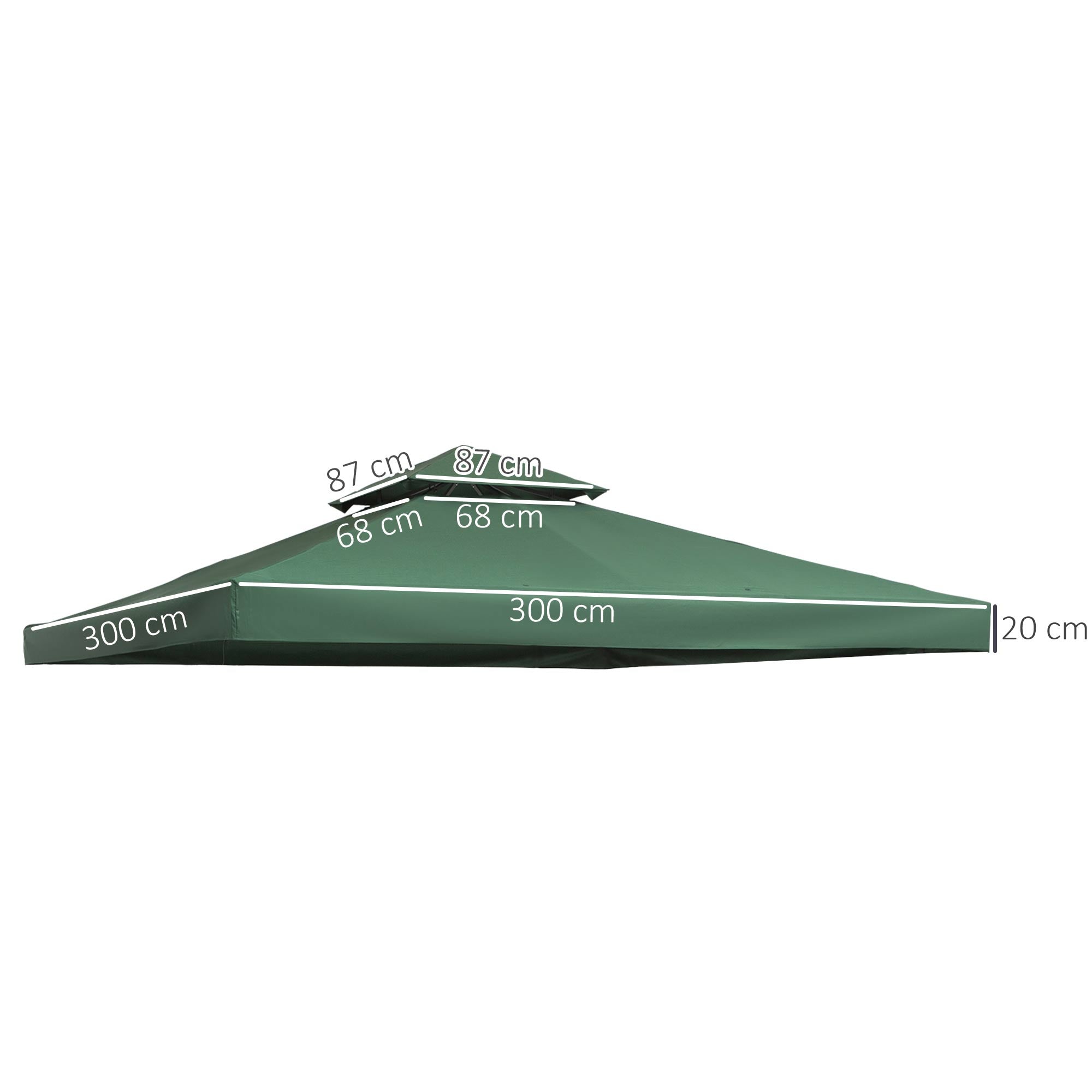 3 x 3 Metre Replacement Gazebo Canopy Double Tier UV Resistant - Dark Green