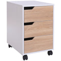 Mobile MDF File Cabinet Pedestal with 3 Lockable Drawers and Casters - Oak & White