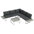 4-Piece Patio Garden Set with 5-Level Reclining Corner Sofa, Loveseats, Coffee Table & Cushions - White