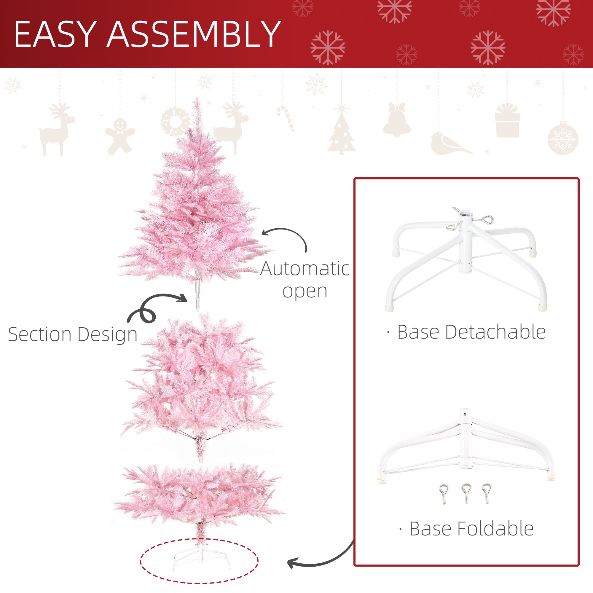 6FT Pop-up Artificial Christmas Tree Holiday Xmas Holiday Tree Decoration with Automatic Open for Home Party, Pink