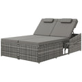 2 Seater Rattan Day Bed with Fire Retardant Cushions - Grey