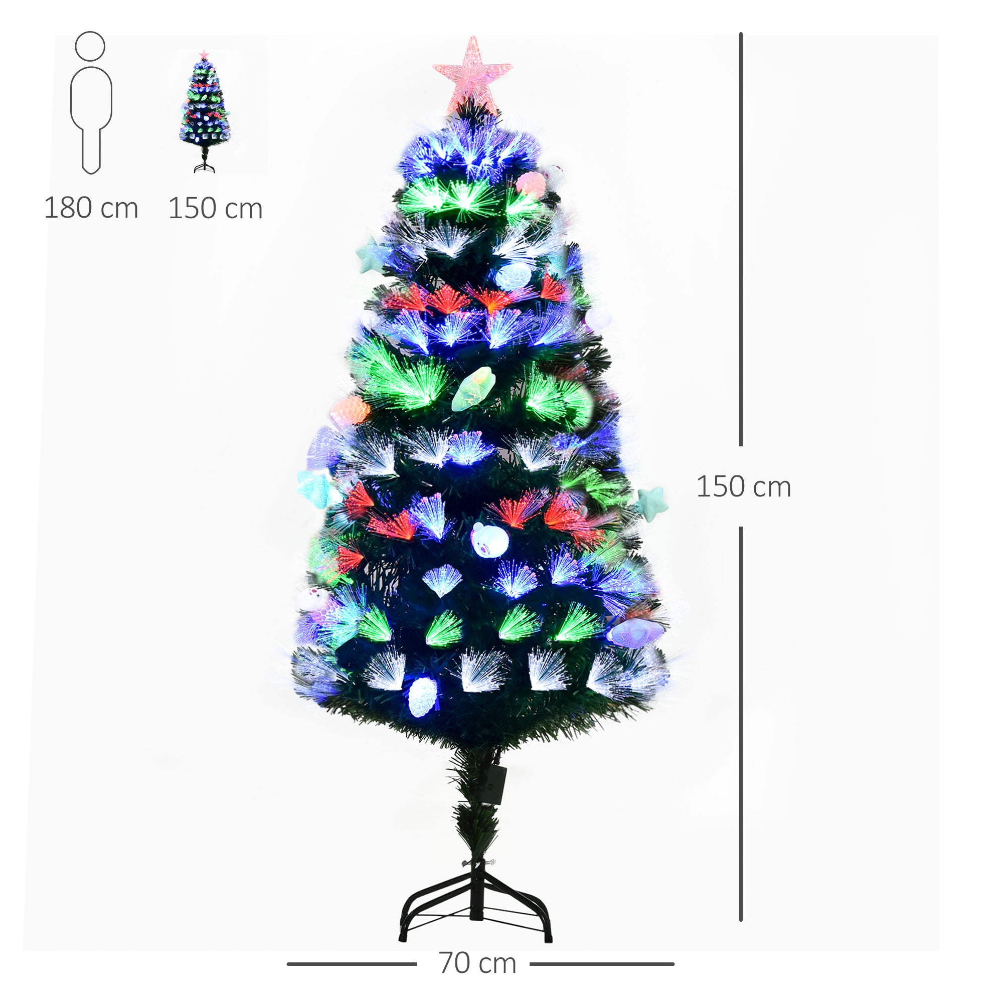 5FT Pre-Lit Artificial Christmas Tree w/ Fibre Optic Baubles Fitted Star LED Light Holiday Home Xmas Decoration-Green