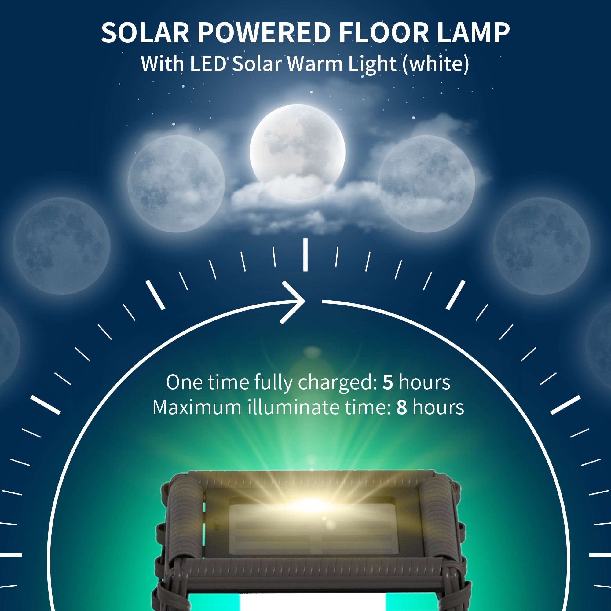 Solar Floor Lamp with Auto On/Off for Outdoor Garden - Grey