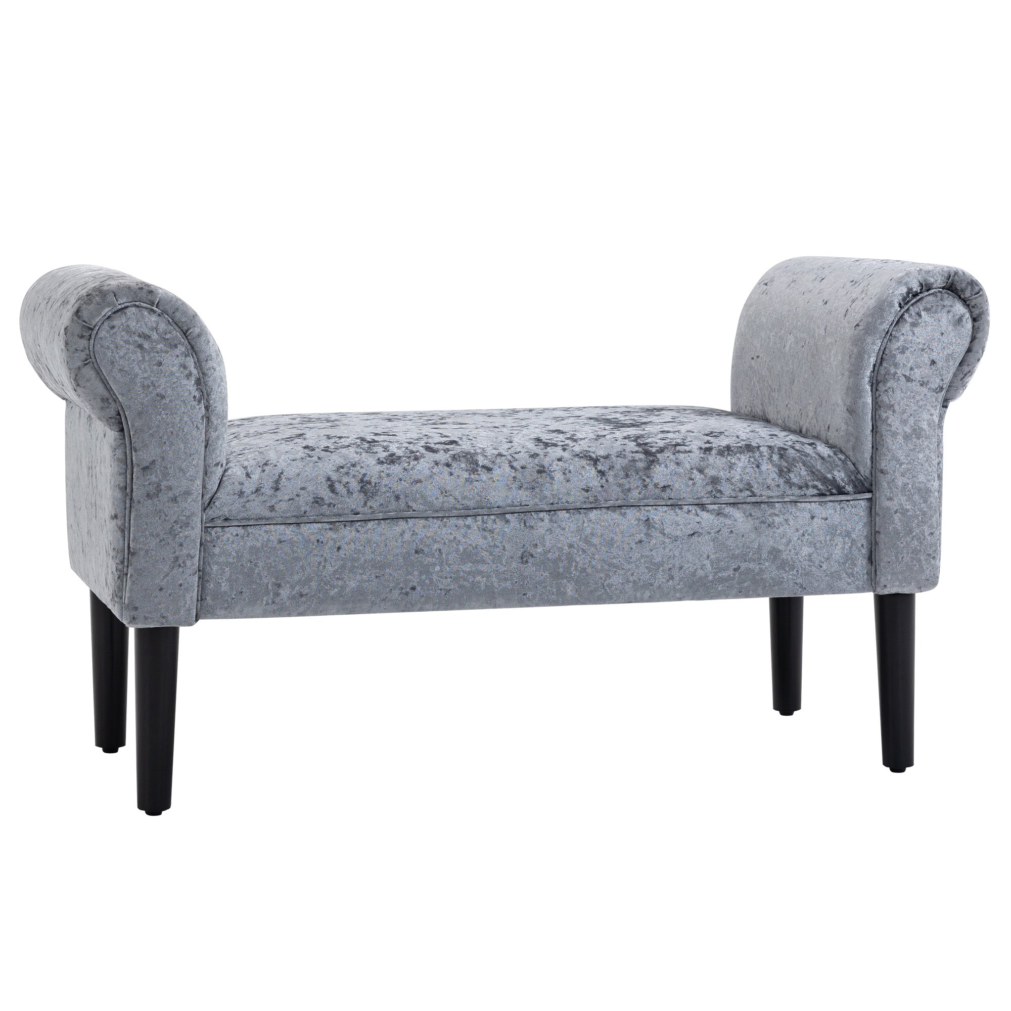 Ice Crush Velvet Fabric Upholstered Bed End Bench Padded Sponge Cushion with Armrests Rubber Wood - Silver-Tone and Grey