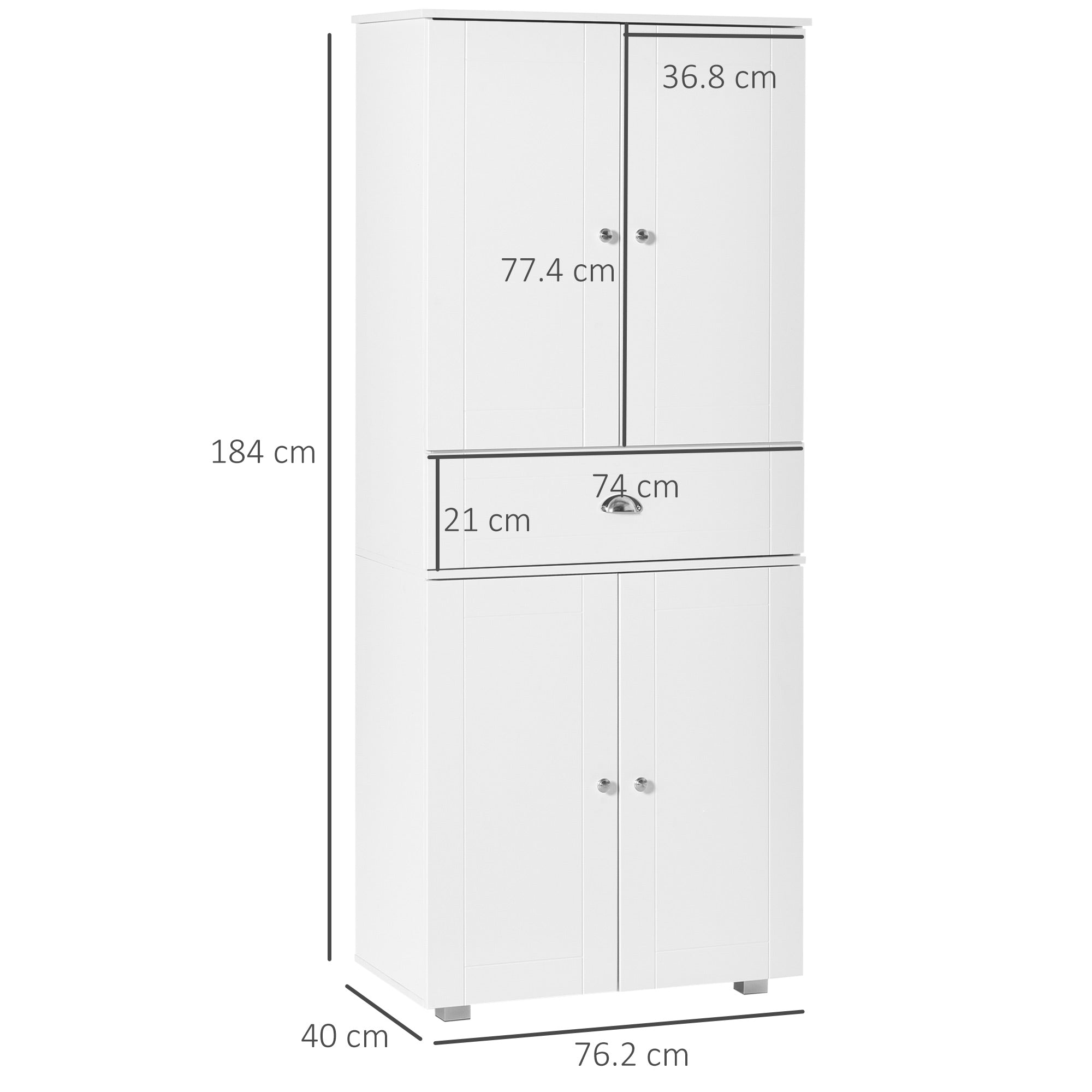 Freestanding Tall Kitchen Cupboard Storage Cabinets with Drawer and 3 Adjustable Shelves for Dining Room, Living Room, White