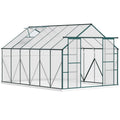 8 x 12ft Aluminium Frame Walk-In Greenhouse Kit with Clear Polycarbonate Panels - Green