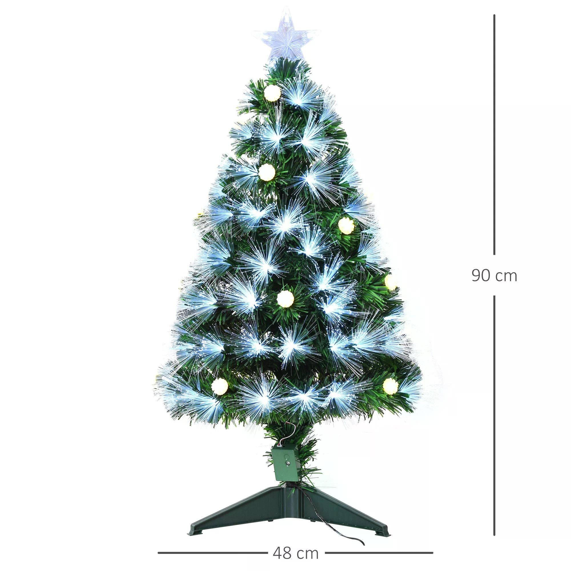 3ft White Pre Lit Christmas Tree w/ 90 LEDs Star Topper Tri-Base Full Bodied Seasonal Decoration Pre-Lit Home