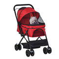 Foldable Pet Stroller Dog Jogger Pushchair with Reversible Handle, EVA Wheels, Brake & Adjustable Canopy - Red
