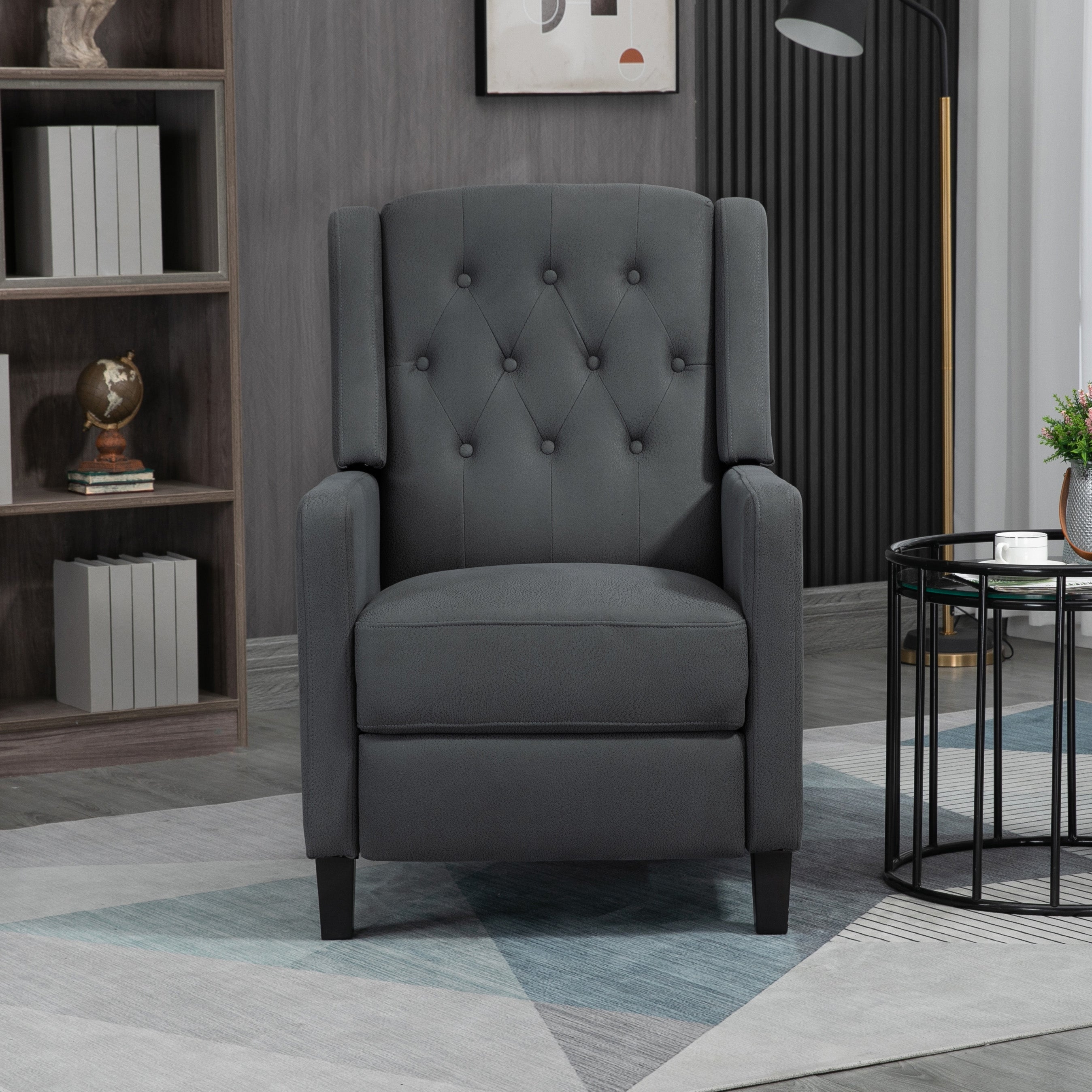 Wingback Recliner Chair for Home Theater, Button Tufted Microfibre Cloth Reclining Armchair with Leg Rest, Deep Grey