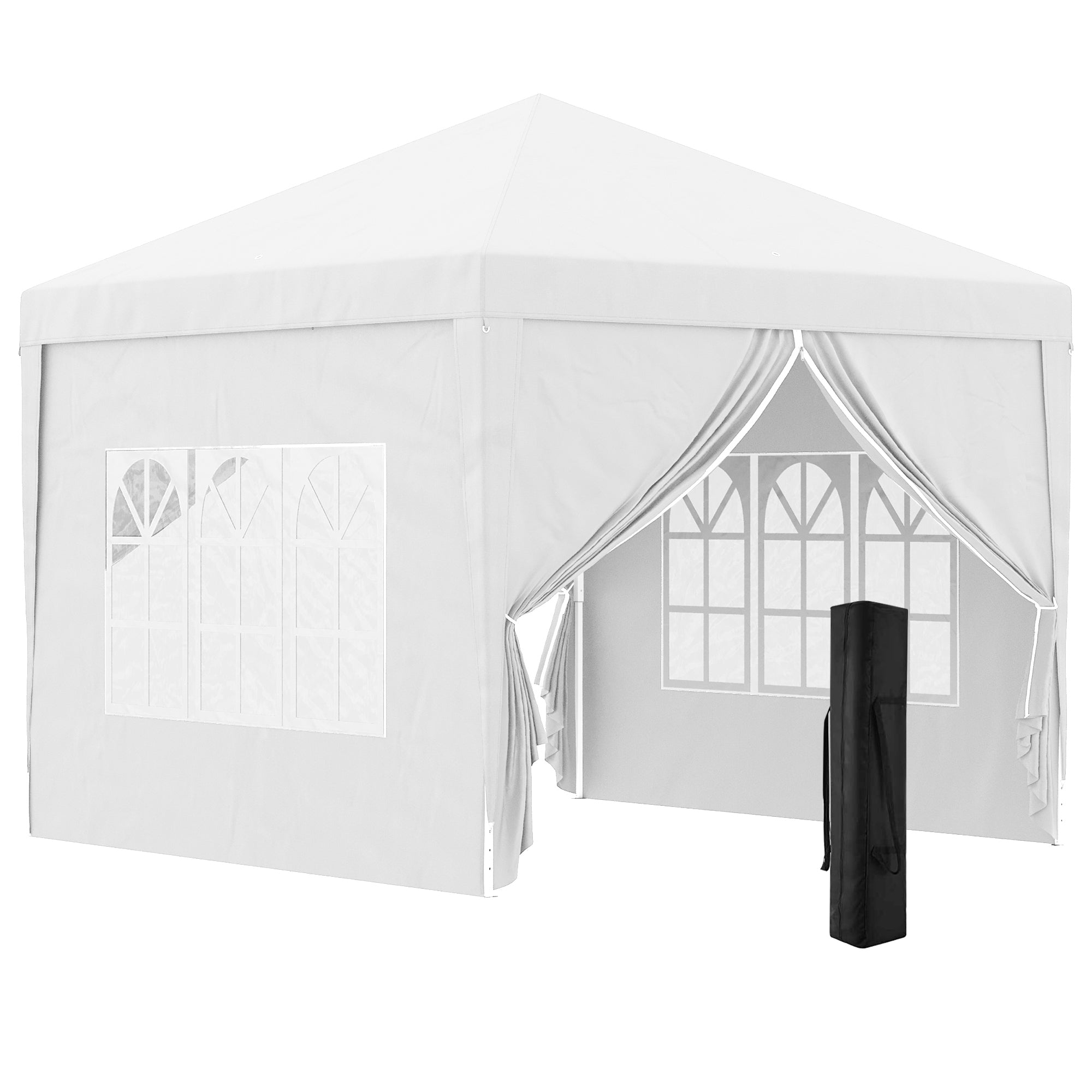 3 x 3m Pop Up Gazebo, Wedding Party Canopy Tent Marquee with Carry Bag and Windows, White