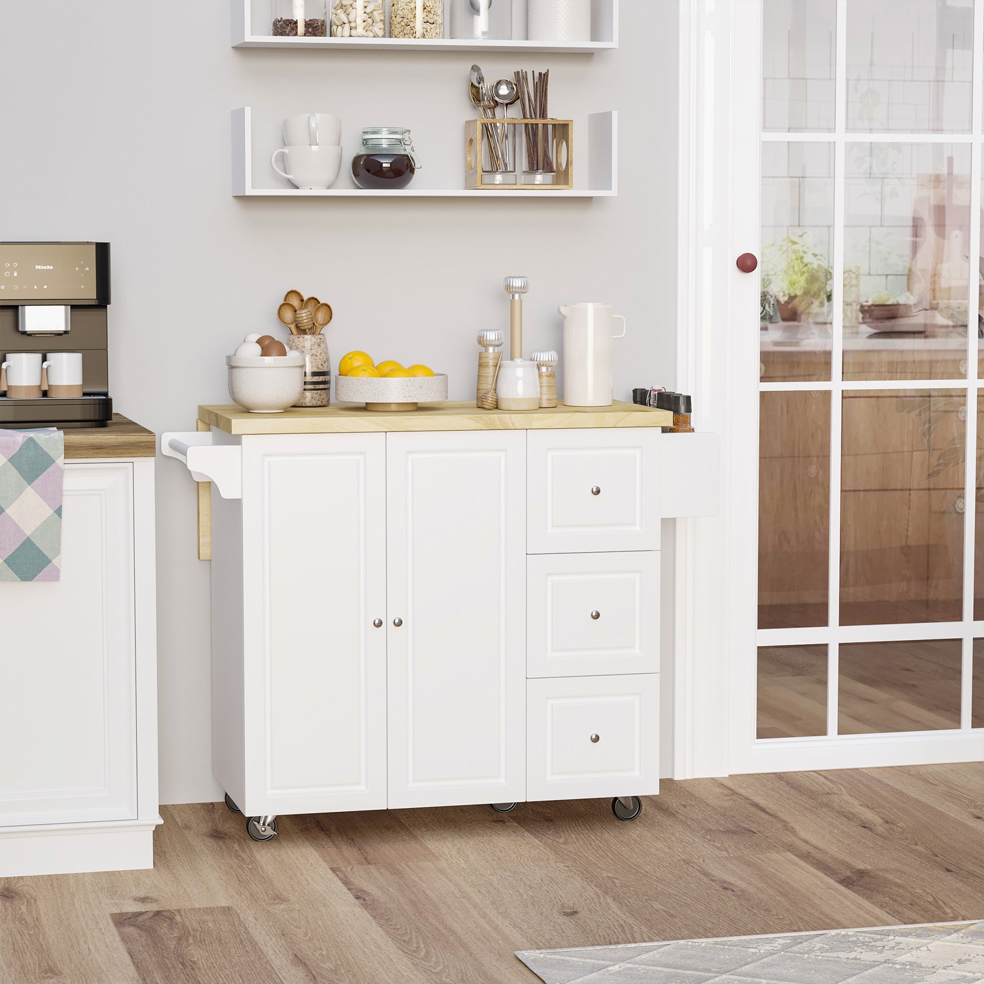 Drop-Leaf Kitchen Island on Wheels Utility Storage Cart with Drawers & Cabinet for Kitchen, Dining & Living Room