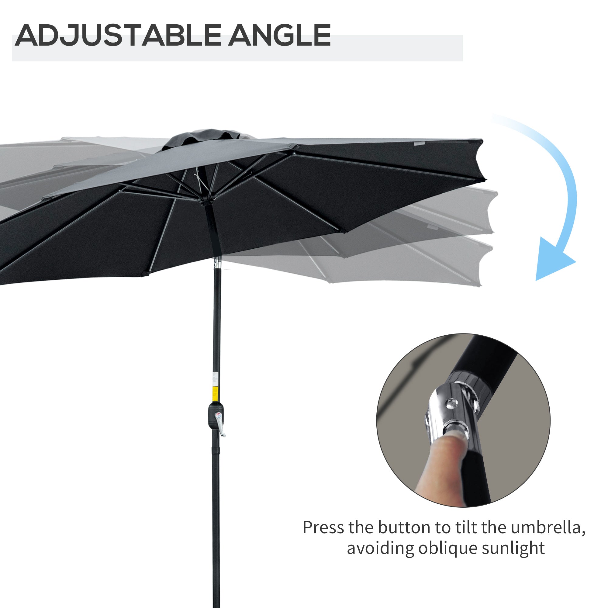3 Metre Tilting Garden Parasol with Crank Handle and Steel Frame - Black