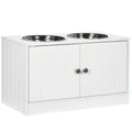 Raised Dog Feeding Station with Storage and 2 Stainless Steel Bowls for Large Dogs - White