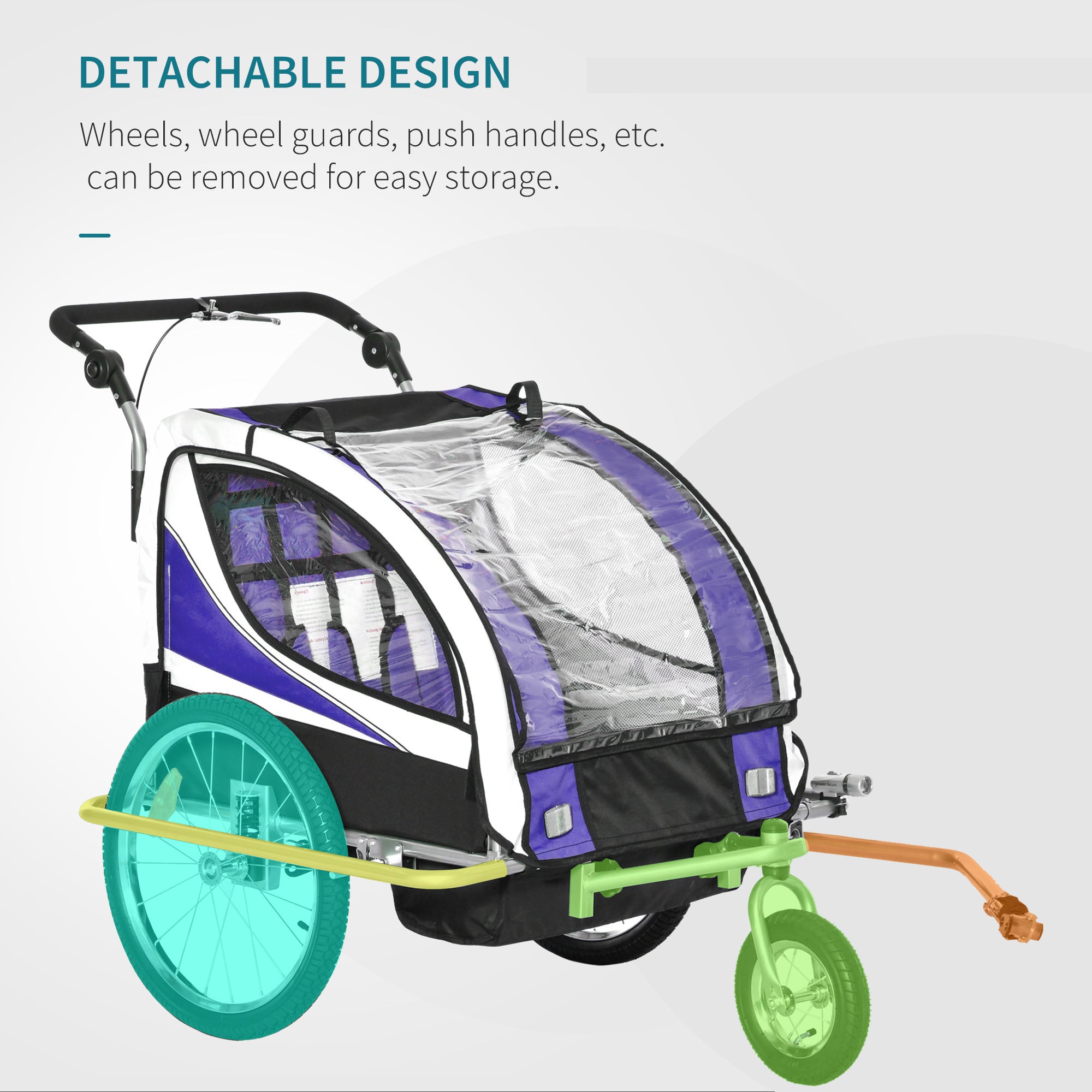 Child Bike Trailer Baby Bicycle Trailer 360° Rotatable for 2 Kids with Steel Frame LED Purple