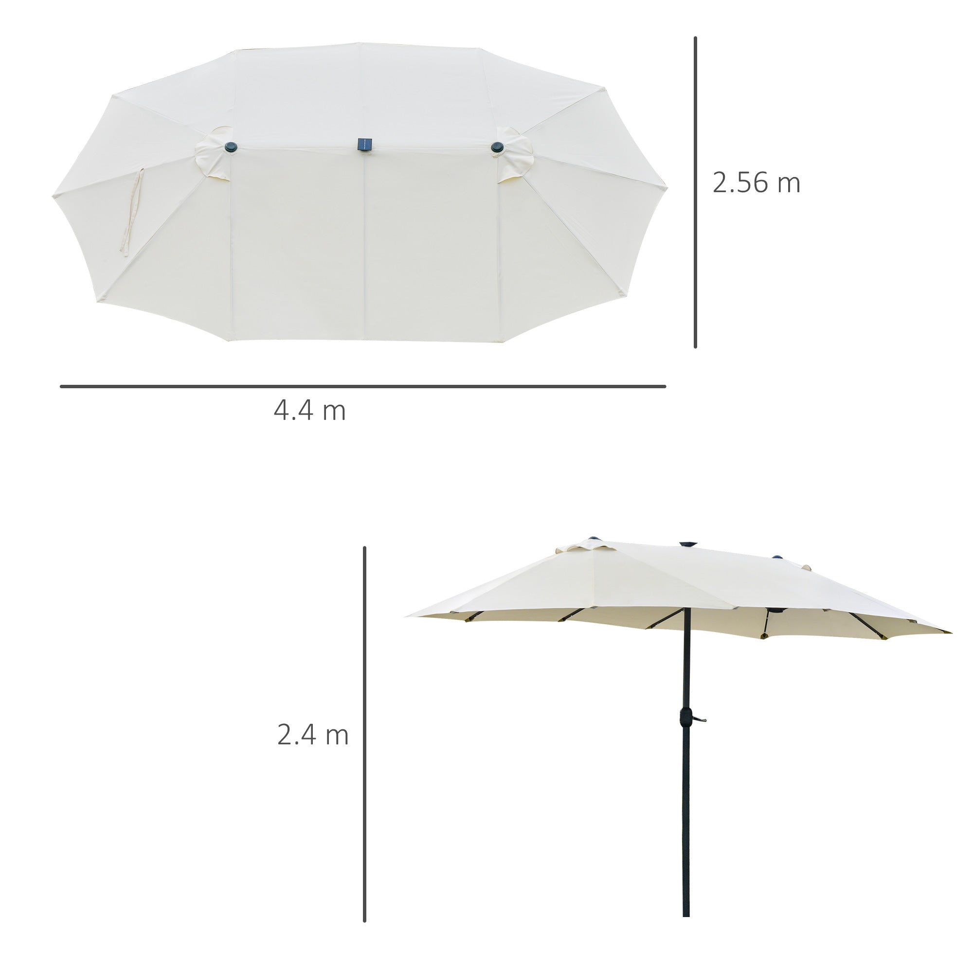 4.4m Double-Sided Garden Parasol with LED Solar Lights - Cream White