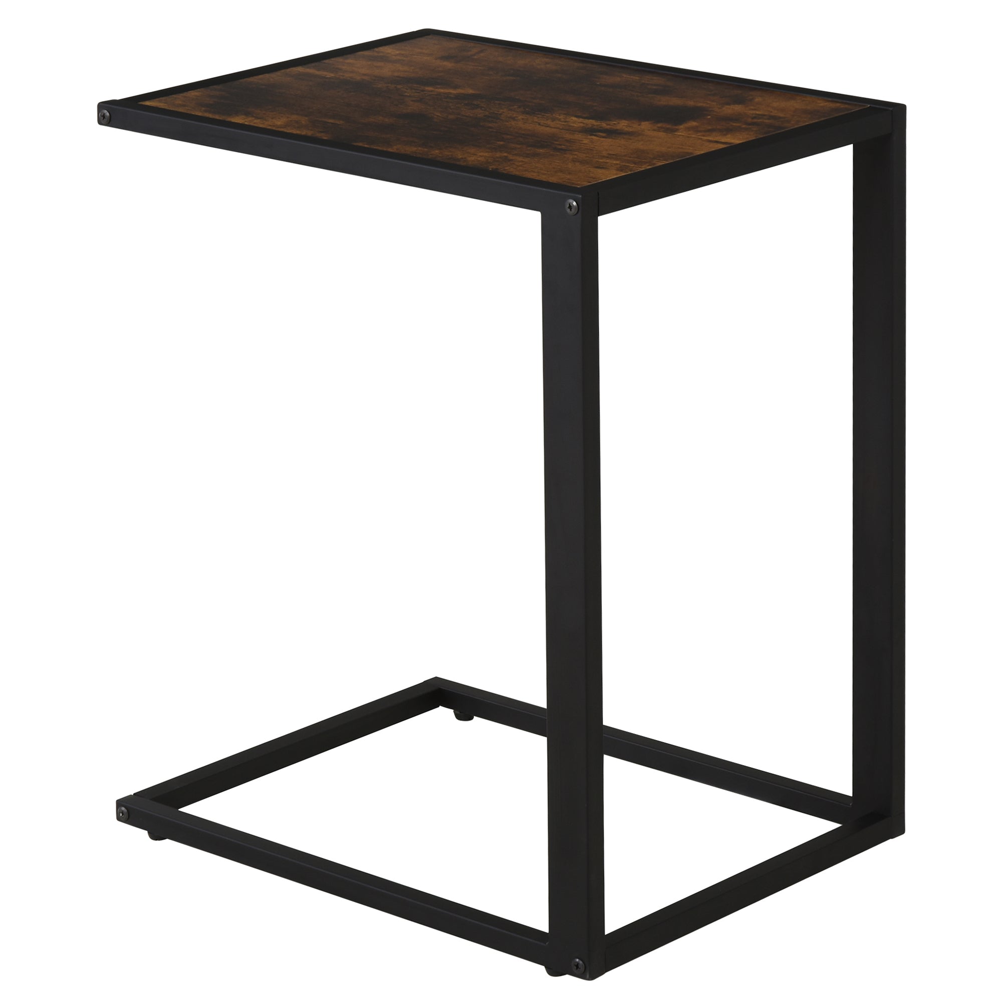 C-Shaped Side Table, Sofa End Table with Metal Frame, Accent Couch Table for Living room, Bedroom, Brown and Black