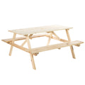 4 Seater Fir Wood Picnic Table Bench with Parasol Cutout - Brown