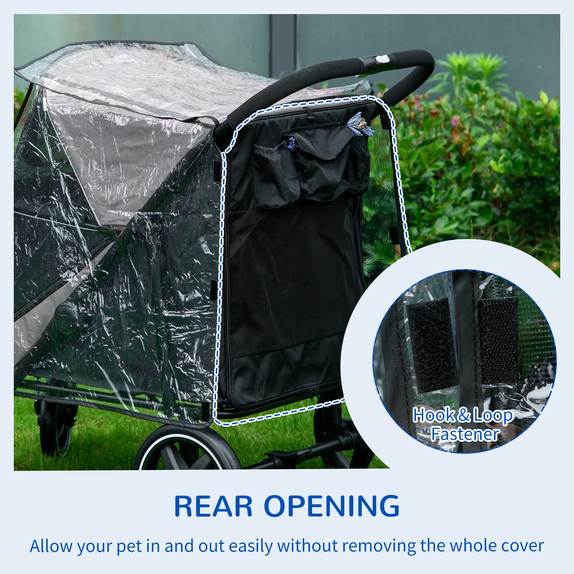 4 Wheel Pet Stroller with Rain Cover for Medium and Large Dogs - Black