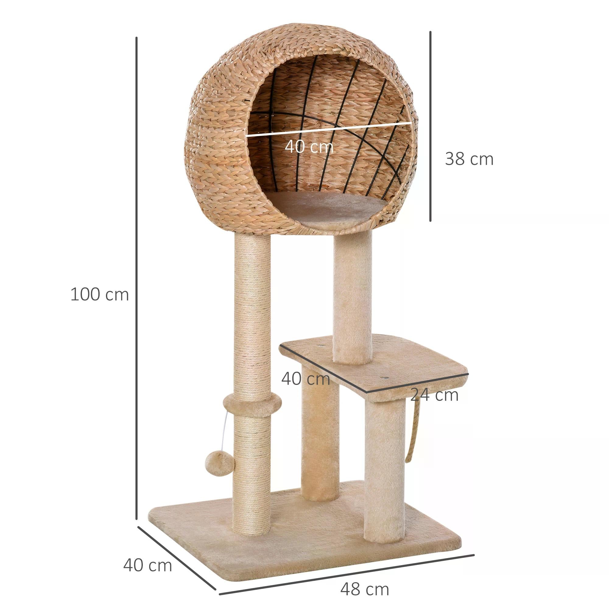 Cat tree Cat Tower 100cm Climbing Activity Center with Sisal Scratching Post Condo Perch Hanging Balls Teasing Rope Toy Cushion