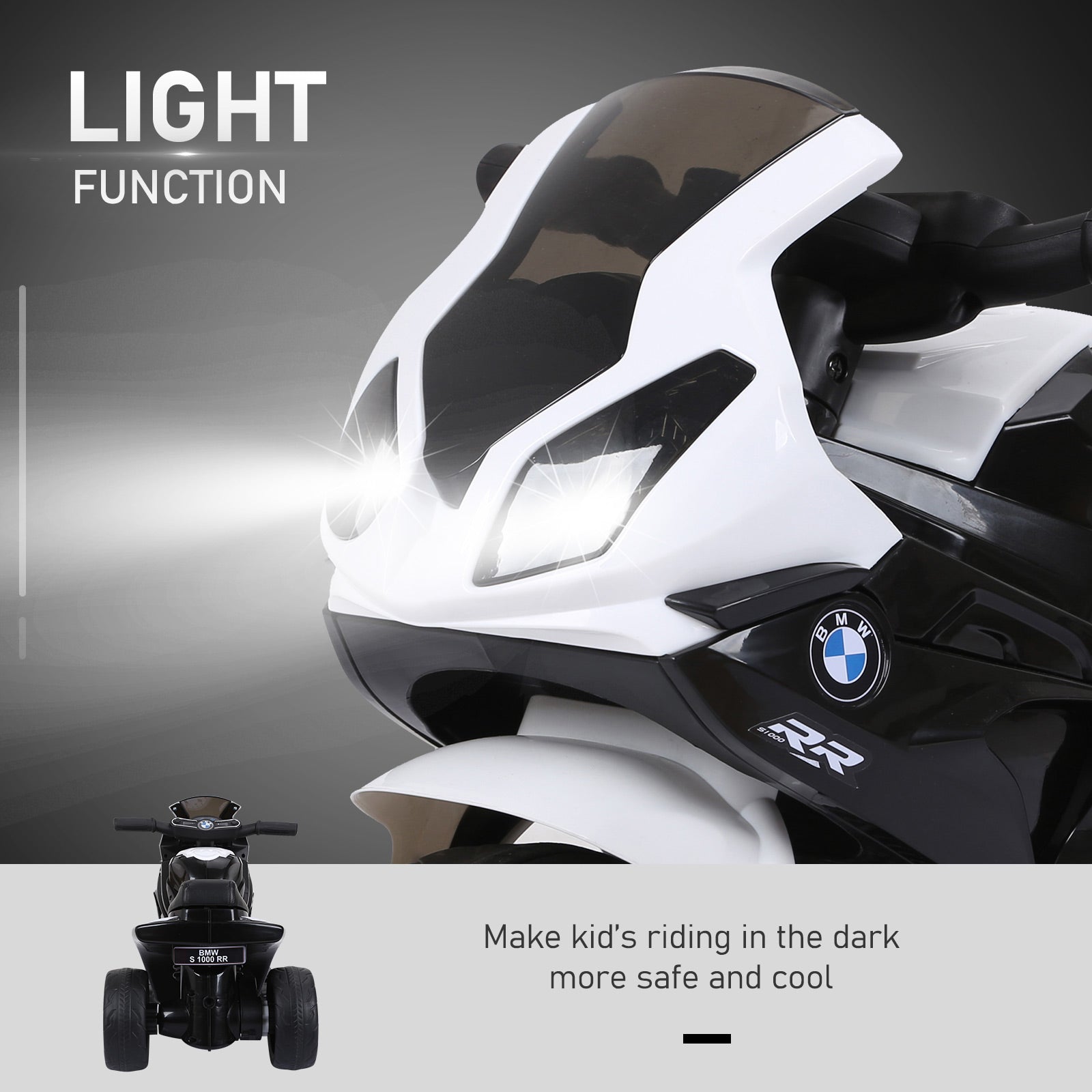 Compatible for Electric Kids Ride on Motorcycle BMW S1000RR w/ Headlights Music Battery Powered Play Bike 6V Black