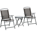 3 Piece Outdoor Bistro Set with Foldable Armchairs and Glass Table - Brown