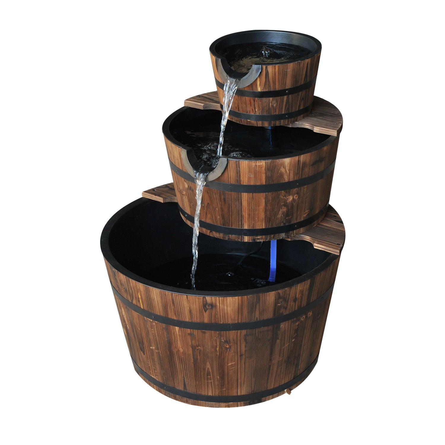 Wooden Water Pump Fountain Cascading Feature Barrel Garden Deck (3 Tier)