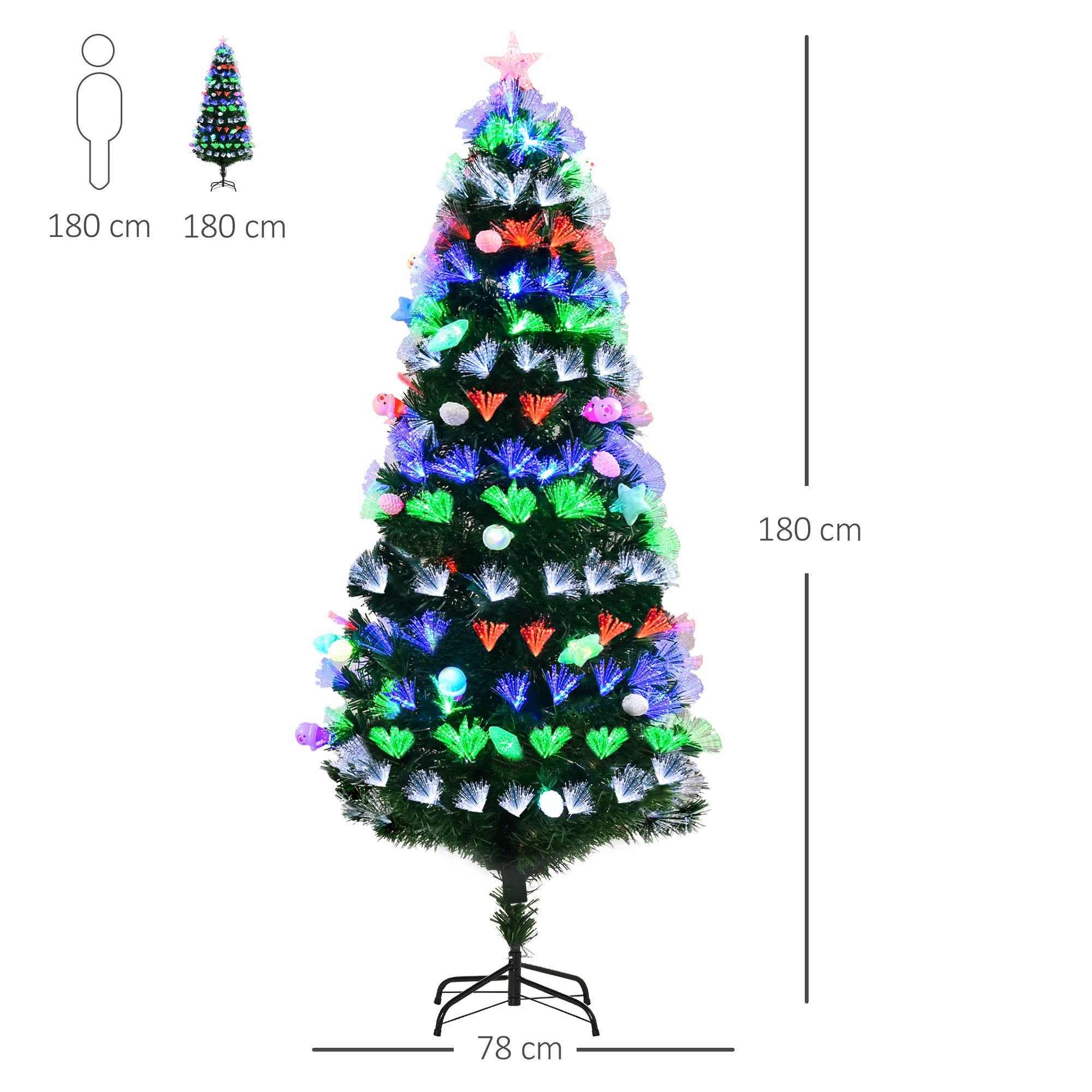 6FT Pre-Lit Artificial Christmas Tree w/ Fibre Optic Baubles Fitted Star LED Light Holiday Home Xmas Decoration-Green